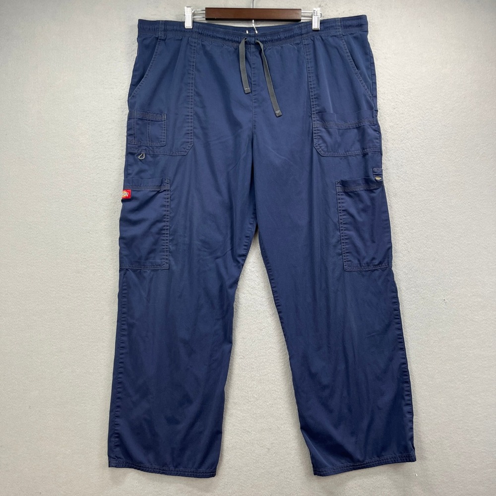 Dickies Cargo Scrub Pants Mens 44x30 Blue Drawstring Utility Medical Workwear